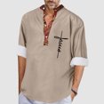 thumbnail image 3 of Camisas Para Hombre Camiseta estampada de manga larga con cuello levantado para hombre, informal, a la moda, para vacaciones en la playa (Khaki, XXL), 3 of 4