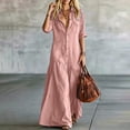 thumbnail image 5 of Odbmxy Womens Maxi Dress Collared Fall 3/4 Sleeve Tunic Women Shirt Dress Shift Button Regular Solid Color with Pockets, 5 of 6