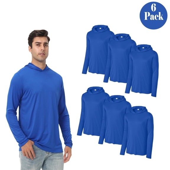 Zfeel Lightweight Men's Hoodie, Pullover Modern Fit 100% Polyester Hooded Shirt, Royal, 6 Pack, S