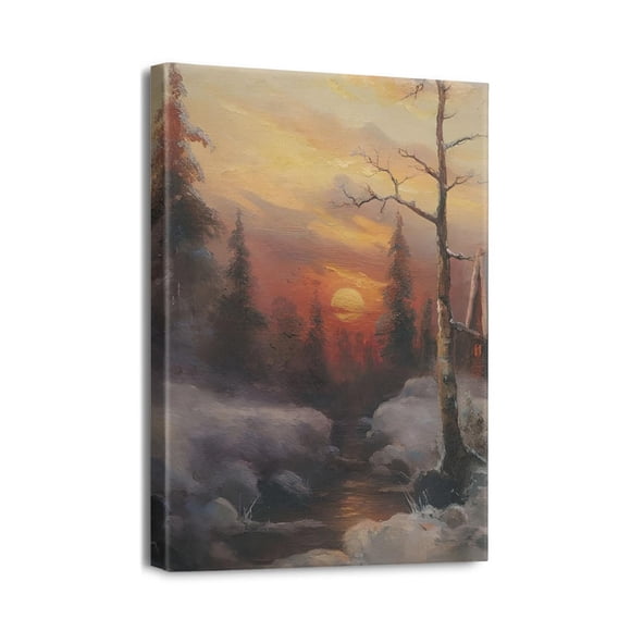 Forest Sunset Oil Paintings, for Wall Art Prints,An art painting sunset Vintage Painting for Home Office Decor 12x16
