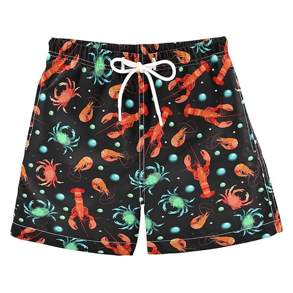 UJNDER Boys Print Beach Shorts with Drawstring Lightweight Breathable Casual Fit for Kids Comfortable Stylish Pants Boys Pants,Black,7-8 Years