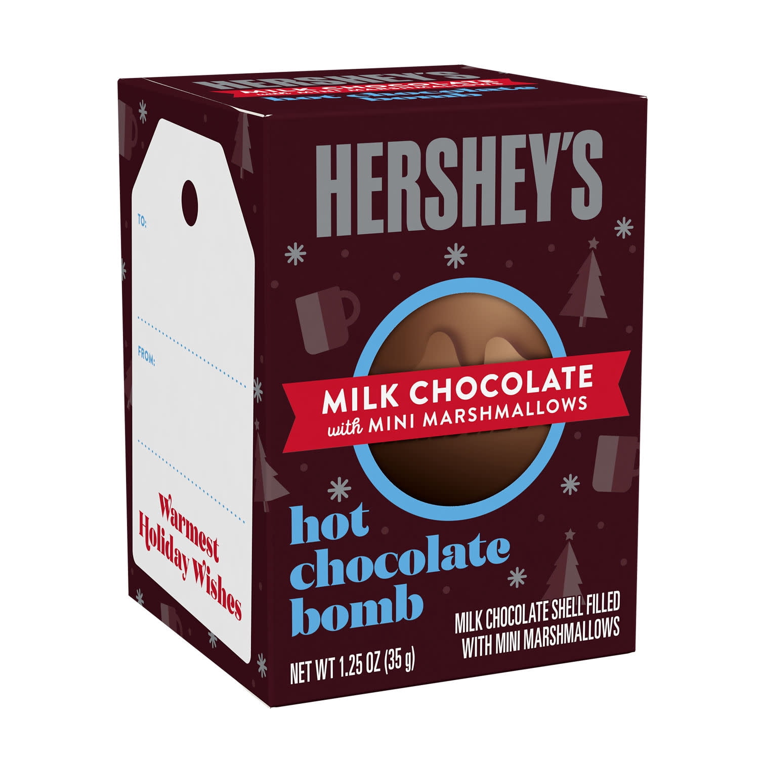 (2 pack) Hershey's Milk Chocolate with Mini Marshmallows Christmas Hot Chocolate Bomb Stocking Stuffers for Kids, Gift Box 1.25 oz