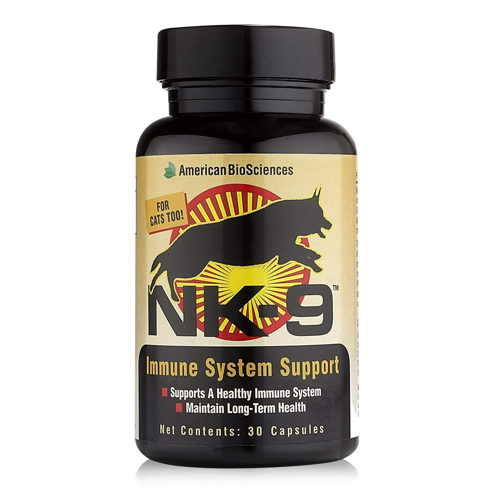 American BioSciences NK-9 AHCC Supplement for Dogs & Cats - Dietary Supplement to Support Immune System - Made for Pet's Immune Defenses - 30 Capsules, 250mg/capsule