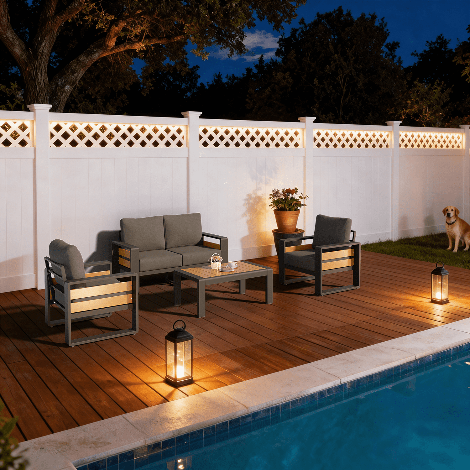 Clouddwell 4-Seats Aluminum Patio Furniture Set, Outdoor Metal Sofa Conversation Set with Coffee Table for Pool Garden Porch Backyard, Dark Gray