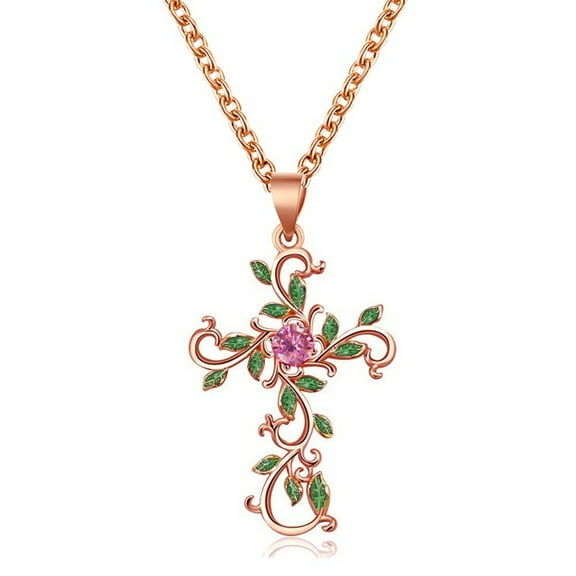 Cross Pendant Necklace for Women Flowers Cross Necklace for Women Jewelry Valentines Day