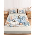 thumbnail image 2 of Twin Sze Fitted Sheet Set - Coastal Fall 2 Piece Bedding Sets 16" Deep Pocket Fitted Sheet with 1 Pillowcase, Thanksgiving Blue Pumpkins Coral Rustic Brushed Microfiber Hotel Luxury Bed Sheets, 2 of 9