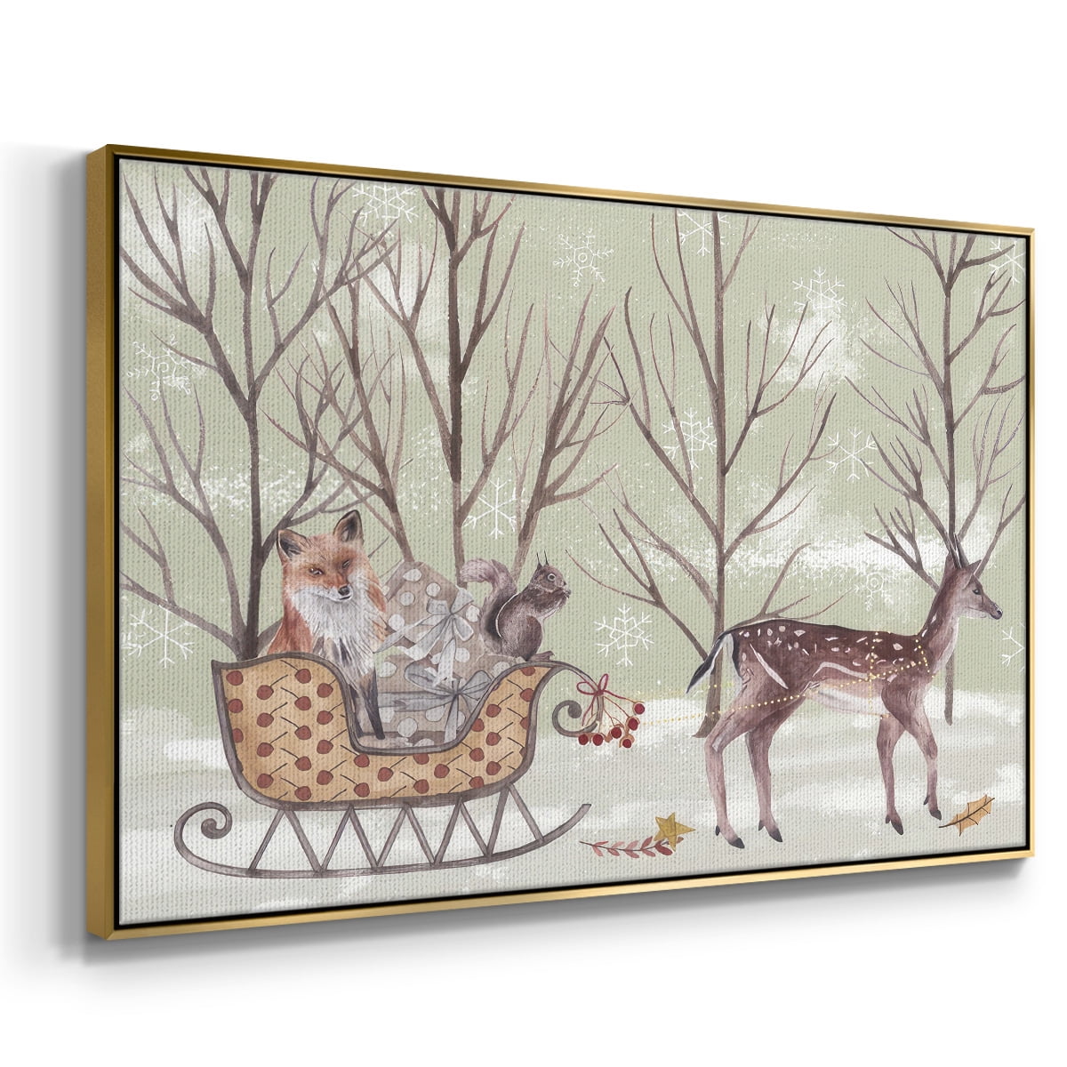 Christmas Time I - Framed Gallery Wrapped Holiday Canvas - 27 x 41 - Gold Frame