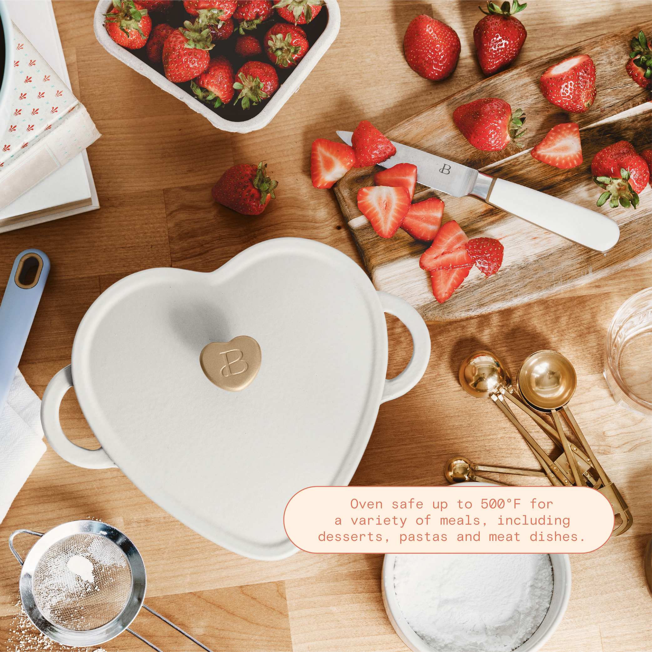 Beautiful 2QT Cast Iron Heart Shaped Dutch Oven, White Icing by Drew Barrymore - image 5 of 11