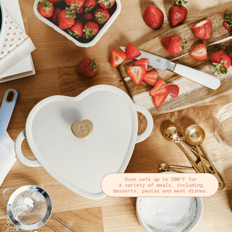 Beautiful 2QT Cast Iron Heart Shaped Dutch Oven, White Icing by Drew  Barrymore 