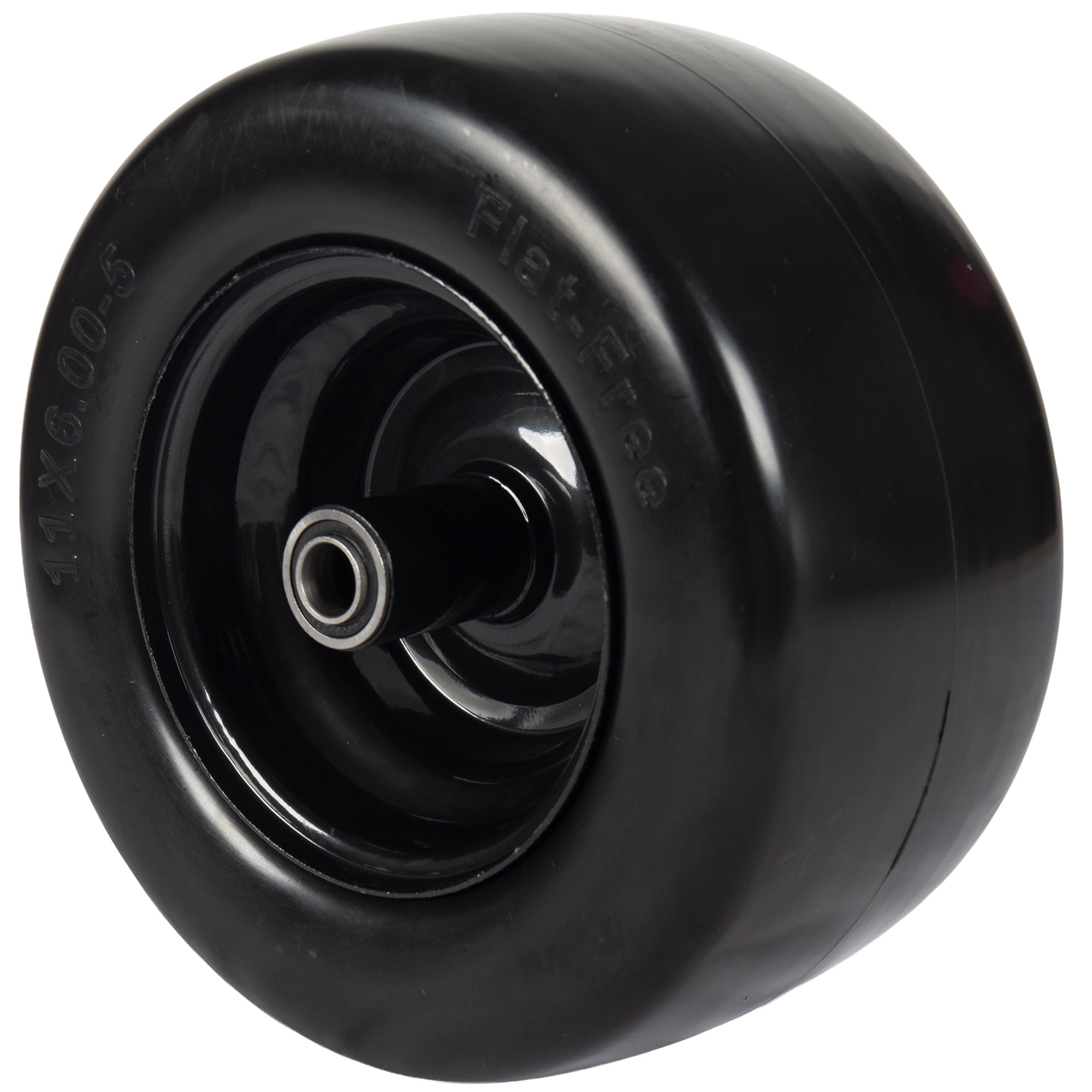 Leumius Set of 2 11x6.00-5 Smooth Tire and Wheel, 11x6-5 Solid Rubbe Riding Lawn Mower Tire with Rim, 3/4" Bearing, 5.8" Centered Hub, Smooth Tread Solid Tire for Zero Turn Mowers