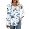 thumbnail image 5 of Womens Tops Casual Loose Fitting Pleated Round Neck Trendy Floral Print Long Sleeve Round Neck T-Shirt Tunic Tops,Blue 1,XL, 5 of 5