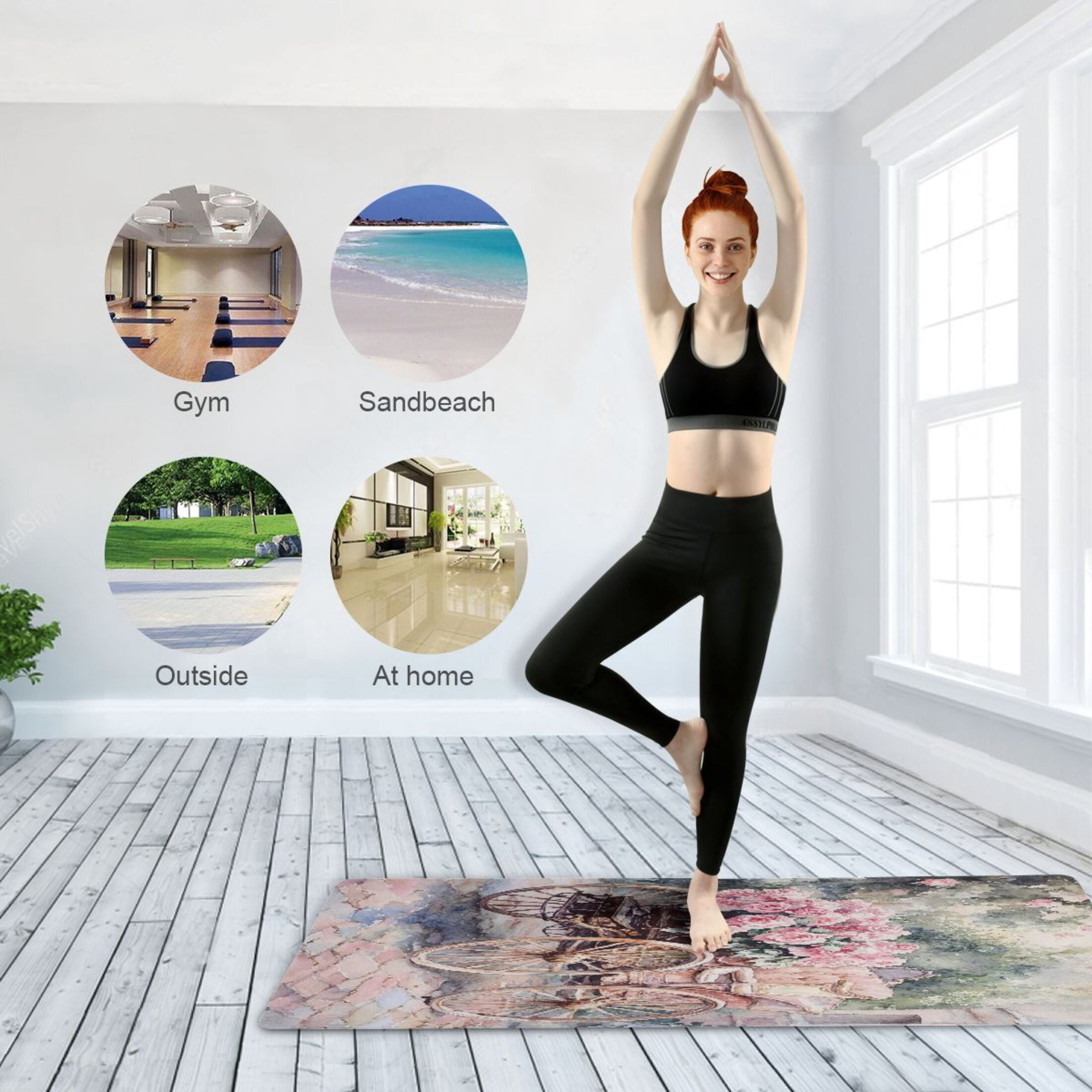 BZSMCE Yoga Mat Women Victorian Carriage Roses Pattern Fitness Mat