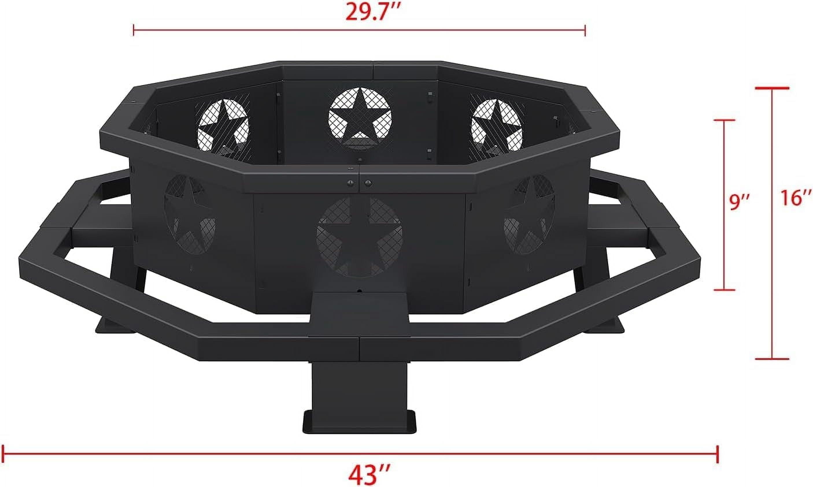 43" Octagonal Fire Pit, Wood Burning Fire Pit with Poker for Outside