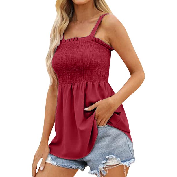 Gibobby Mujeres Casual Moda Sólido Multicolor Plisado Pecho Envuelto Sin Mangas Camiseta Sin Mangas(RD2,CH)