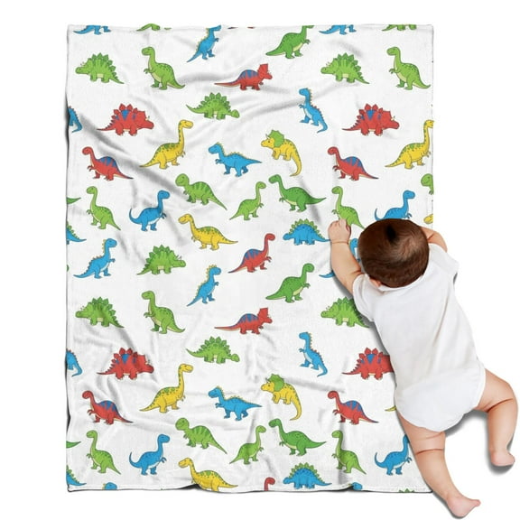 White Cartoon Dinosaurs Pattern Blanket,Comfortable Soft Flannel Throw Blanket,All Season,Warm Lightweight Blankets for Sofa Bed Couch Living Room Chair,30"x40"