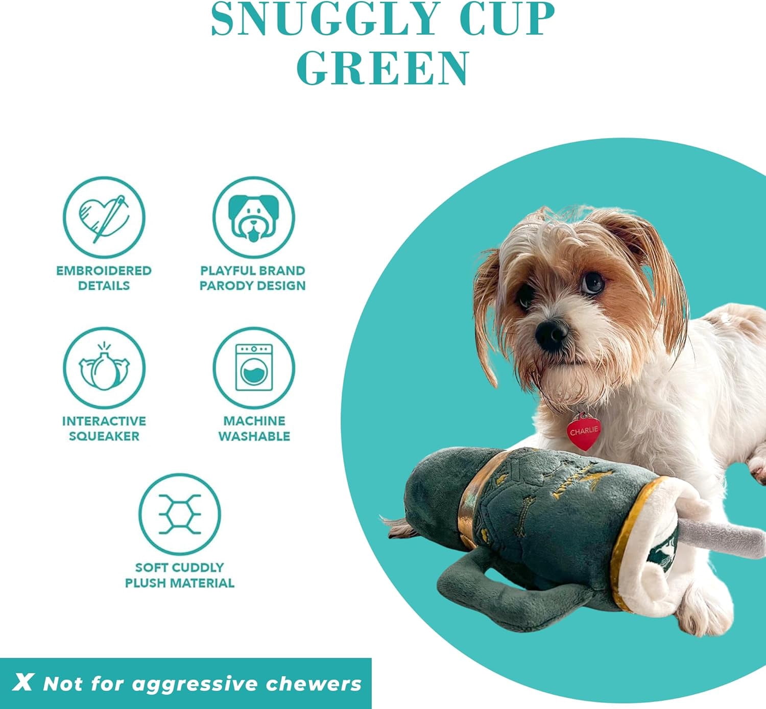 Haute Diggity Dog Snuggly Cup Plush Squeaky Bottle Dog Toy, Green, One Size