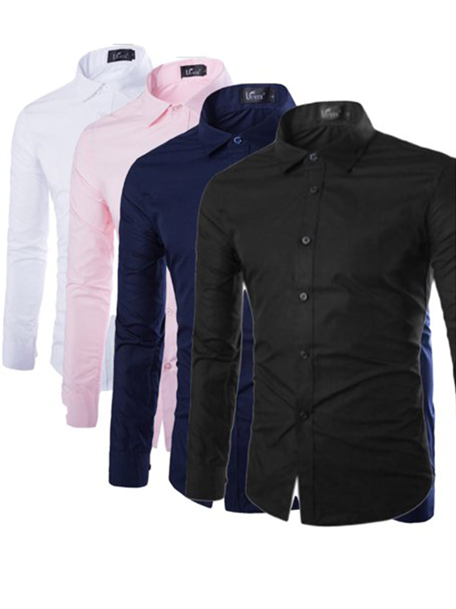 xkwyshop Men's Long Sleeve Button Up Shirts Solid Slim Fit Casual Business  Formal Dress Shirt Pink XL
