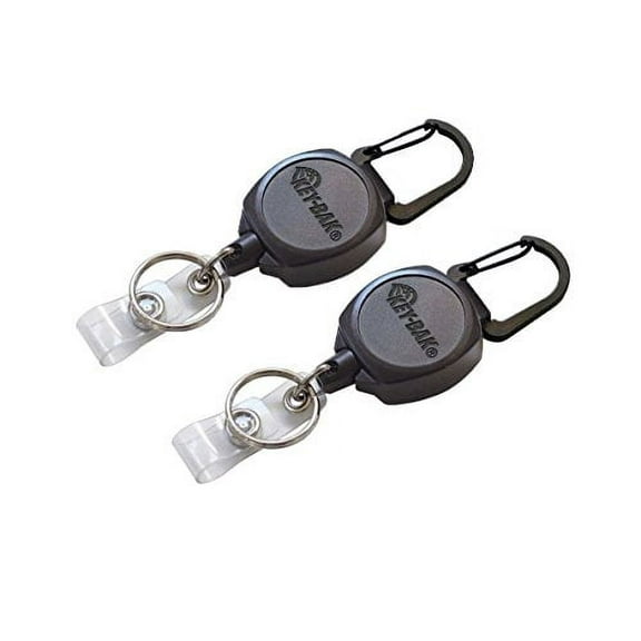 Key-Bak Sidekick Professional Heavy Duty Self Retracting ID Badge / Key Reel with Retractable Kevlar Cord, 24" Black (2 Pack)