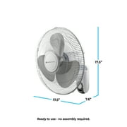Comfort Zone 16 3-Speed Oscillating Wall Mount Fan with Remote Control, Timer and Adjustable Tilt, White