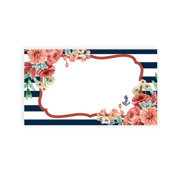Koyal Wholesale Nautical Floral Theme Place Cards for Wedding Party Tables, Seating Place Cards for Holders, 60 Pack