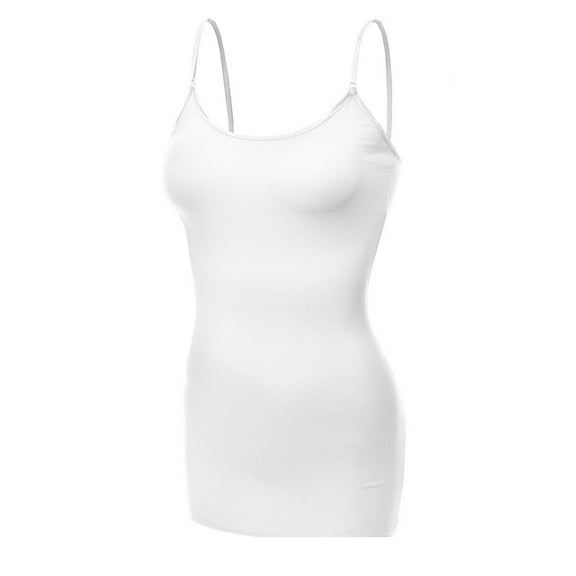 Essential Basic Women's Basic Casual Long Camisole Adjustable Strap Cami Layering Top, Large, White
