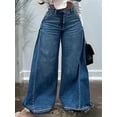 thumbnail image 6 of Womens Bell Bottom Jeans High Waist Stretch Wide Leg Baggy Flared Pleated Vintage Casual Loose Denim Pants Blue S, 6 of 7