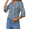thumbnail image 4 of UVN Tunic Blouses for Womens Floral Print Tops Summer V-Neck 3/4 Ruffle Sleeve Blouse, 4 of 6
