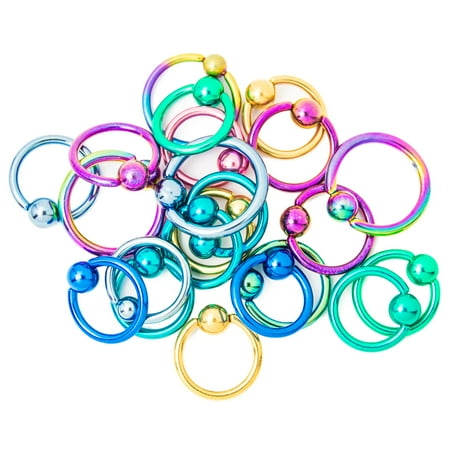Titanium Captive Bead Ring - Captive Bead Ring - Lot of 20 Anodized Titanium 12ga and 14ga 316L - Lip, Ear, Nose