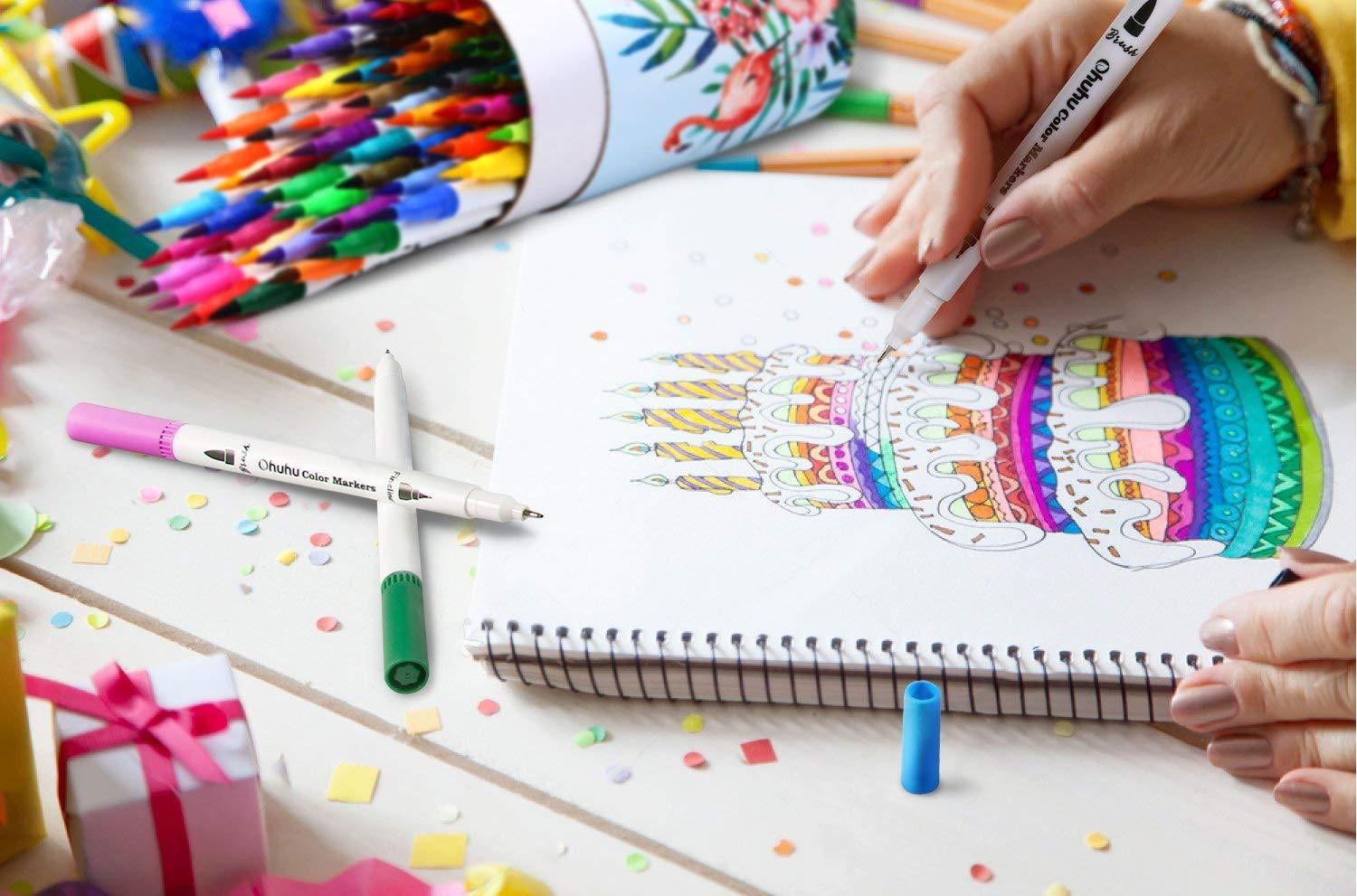 Download Ohuhu Art Markers Dual Tips Coloring Brush Fineliner Color Pens 60 Colors Of Water Based Marker For Calligraphy Drawing Sketching Coloring Book Bullet Journal Art Valentine S Day Back To School Gifts