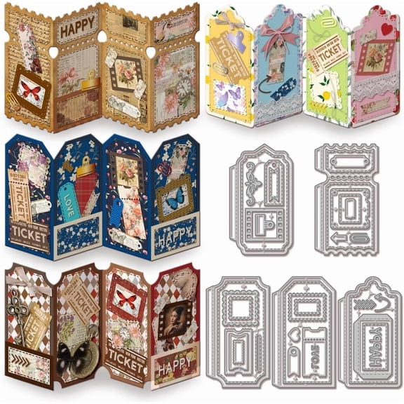 Folding Display Card Cutting Dies for DIY Scrapbooking Postage Stamp Die Cuts Metal Frame Cut Stencils for Card Making Embossing Photo Album Craft Decor Stainless Steel Color