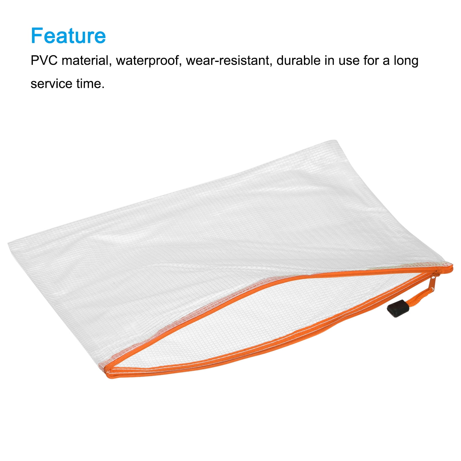 Unique Bargains Mesh Zipper Bag Plastic Zip File Pouch Document Folders Home Office Travel Orange