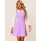 thumbnail image 3 of Vestido Midi Elegante Con color De Contraste Y Cuello En V de Manga Larga Para Mujer Morado Claro M, 3 of 5
