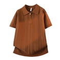 thumbnail image 3 of LEKWK Mens Collared Shirt Quarter Zip Vertical Ribbed Texture Short Sleeve Slim Fit Tops Stretch Dressy Casual Business Tees Office Summer Shirts Orange S, 3 of 4