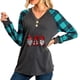 thumbnail image 3 of ICHUANYI Liquidación Camisetas con cuello en V con estampado navideño para mujer, camisetas de manga larga raglán de otoño a cuadros ICHUANYI WER202308233680, 3 of 6