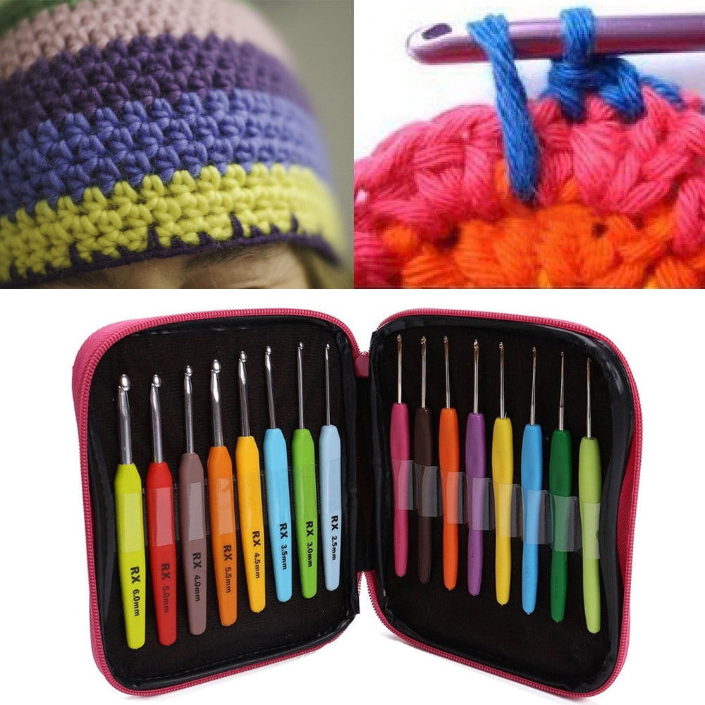 Portable Travel Case Crochet Hooks and Yarn Knitting Use Gray Leaves