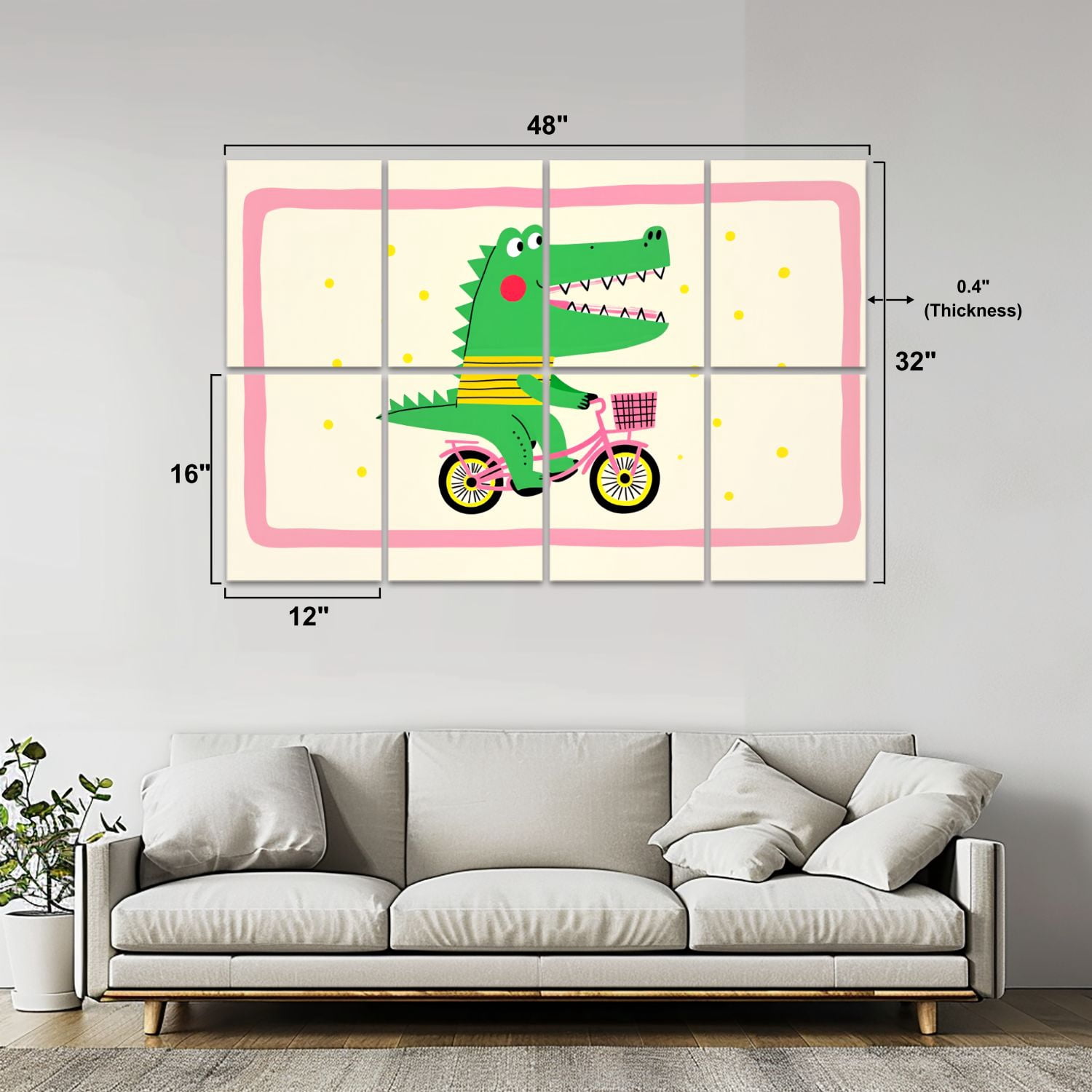 8 Pack Art Acoustic Panels Sound Absorbing Green Crocodile Riding Pink Decorative Soundproof Wall Panels Self Adhesive for Nursery Game Room Bedroom 48"x32"