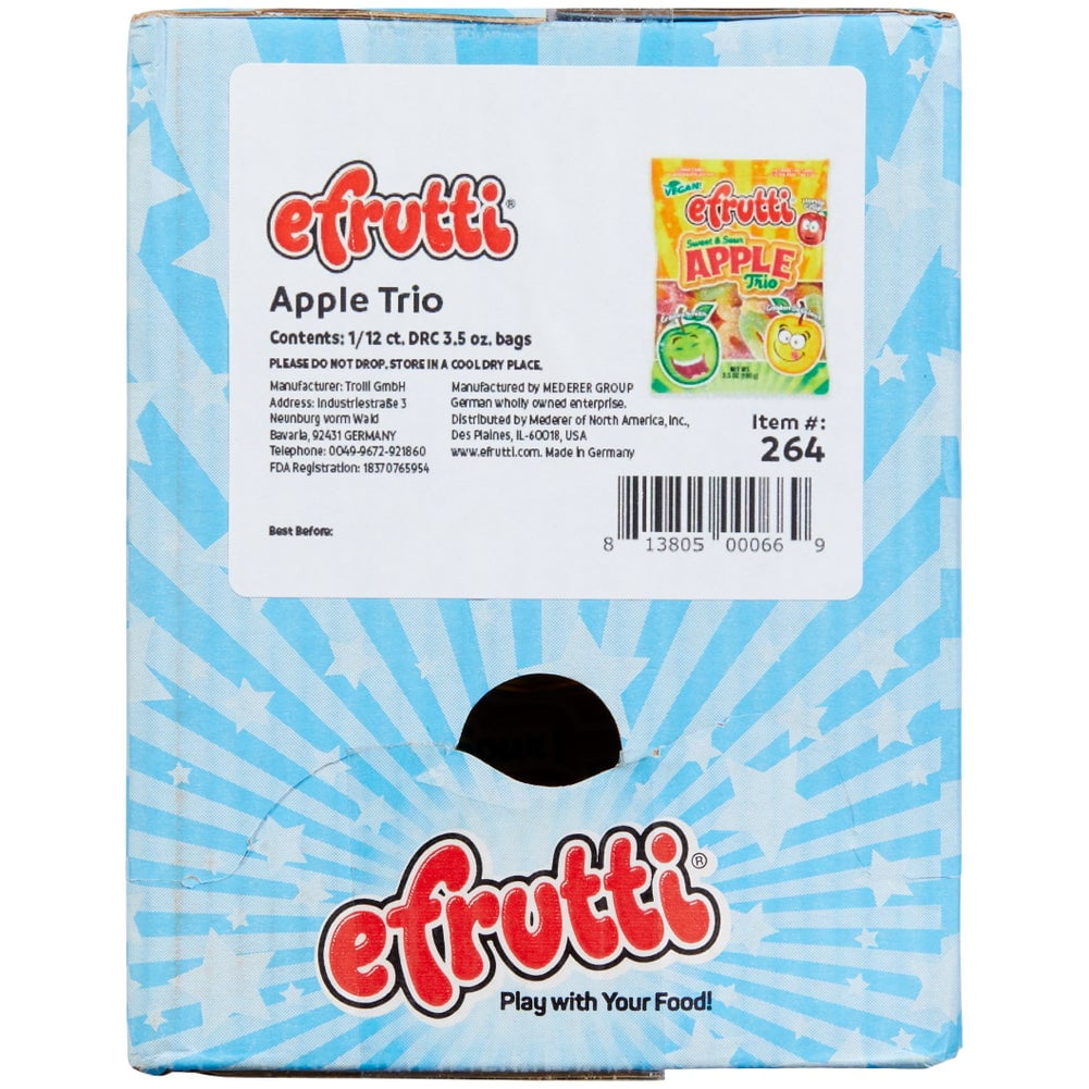 [Pack of 12] efrutti APPLE TRIO Sweet & Sour Gummy Candy, VEGAN, 3.5oz (100 g), Net wt 42.32 oz (1.2 kg)