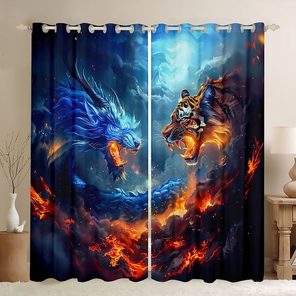 Castle Fairy Tiger Dragon Black Out Curtains,Gothic Curtains Pack of 2 (42x63 Each)