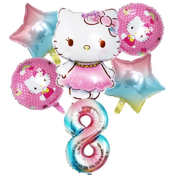 Conjunto de Globos de fiesta de Hello Kitty, Globos de aluminio con número rosa de 32 pulgadas, decoración de fiesta de cumpleaños para niños, Globos de helio para Baby Shower
