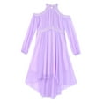 thumbnail image 5 of inhzoy Kids Girls Long Sleeve Junior Bridesmaid Dresses Halter Off Shoulder Wedding Flower Girl High-Low Dress Light Purple 8, 5 of 7