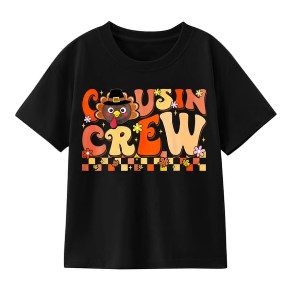 Boys' Thanksgiving Cousin Crew Turkey Graphic T-Shirt, 100% Cotton Short Sleeve Shirt