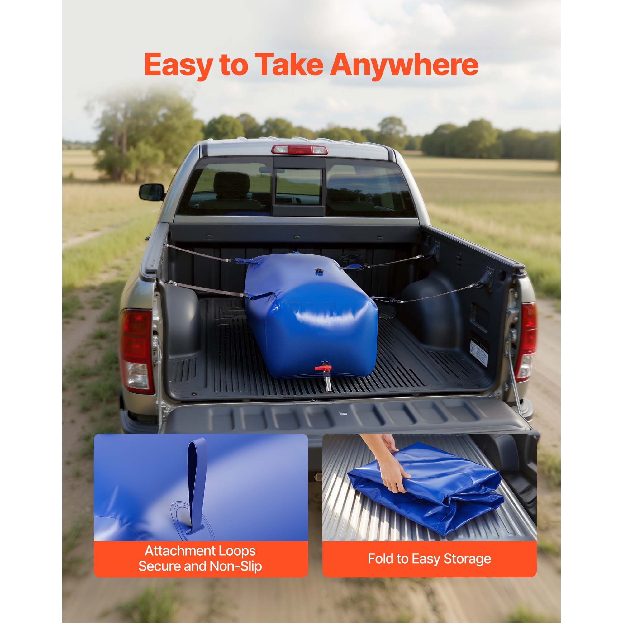 KFFKFF 63.4 Gallon Portable Water Storage Bladder, Collapsible PVC Water Container, Durable and Leak-Resistant Tank for Emergency, RV, Truck, and Outdoor Applications