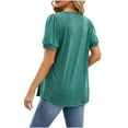 thumbnail image 4 of Annhoo Summer Womens Tops Casual Puff Short Sleeve Round Neck Pleated Dressy Shirts Loose Beach Lounge Blouses, 4 of 5