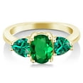 thumbnail image 2 of Gem Stone King 1.69 Ct Oval Green Nano Emerald 18K Yellow Gold Plated Silver Ring (Size 5), 2 of 4