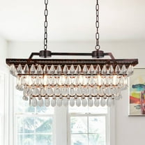 Dining Room Crystal Chandelier,32 inch Antique Rectangle Crystal Ceiling Light,6 Lights Farmhouse Kitchen Island Lighting,Hanging Light Fixtures