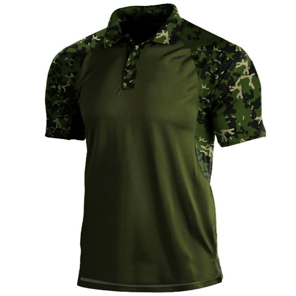 Men's Polo Shirts Camouflage Print Raglan Sleeve Thin Breathable Tshirt Turndown Collar Soft Top Sports Casual Regular Fit Men's Tshirts