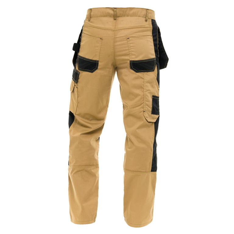 Mens Construction Pants Utility Work Heavy Duty Workwear Trousers Carpenter  Knee Reinforcement Cordura Safety Pants Khaki W40-L34