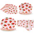 thumbnail image 2 of OUSITAID 66pcs(25pcs Napkins + 20pcs 7‘‘ Plates + 20pcs 9‘‘ Plates + 1pc Tablecloth)Disposable Tableware Set  Pink Strawberry Patterned Tableware Set  Suitable For Various Themed Parties, 2 of 7