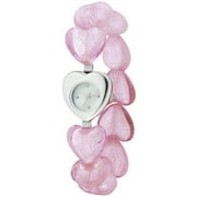 Women's Pink Glass Heart-Shaped Bracelet Watch
