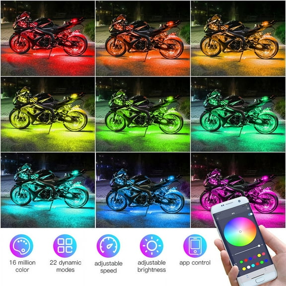 Zyutaosan 12Pcs Motorcycle Rgb App Music Control Led Light Kit Waterproof Multi-Color Atmosphere Lights Decorative Ambient Lamp Strip